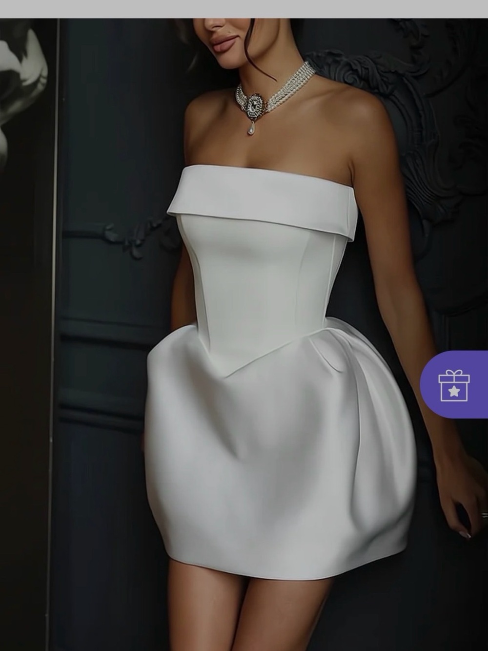 Strapless White Satin Cocktail Dress
